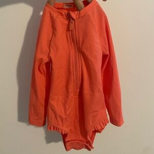Old navy Neon Orange Ribbed ruffled rash guard